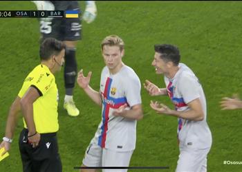 فيديو طرد ليفاندوفسكي في مباراة برشلونة وأوساسونا