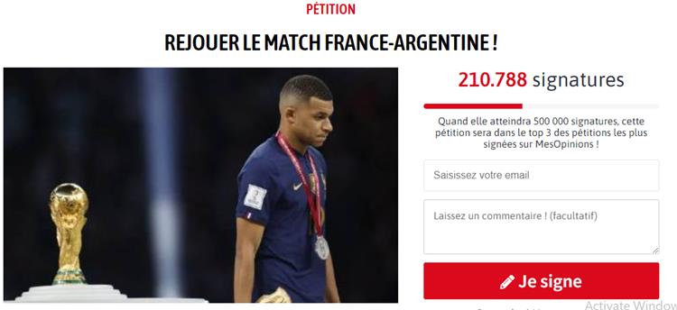 إطلاق عريضة للمطالبة بإعادة مباراة نهائي كأس العالم بين فرنسا والأرجنتين
