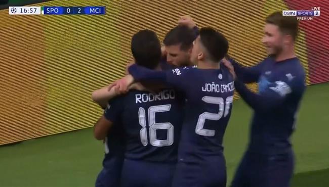 هدف مانشستر سيتي الثاني في مرمي سبورتينج لشبونة 2 0 دوري ابطال اوروبا