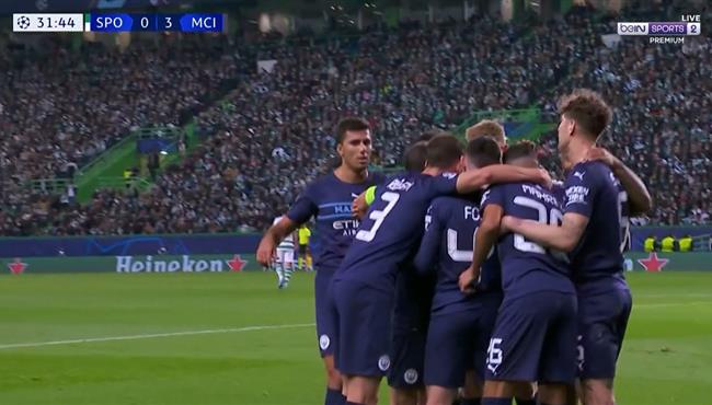 هدف مانشستر سيتي الثالث في مرمي سبورتينج لشبونة 3 0 دوري ابطال اوروبا