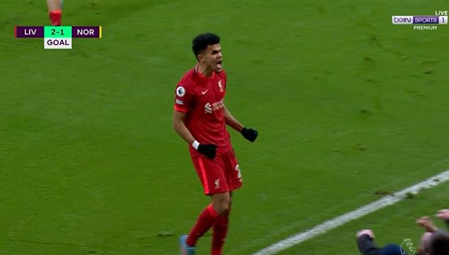 هدف ليفربول الثالث في مرمي نورويتش سيتي لويس دياز