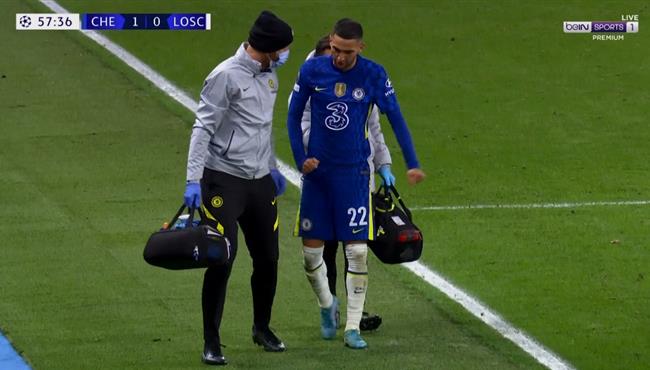 اصابة حكيم زياش في مباراة تشيلسي وليل بدوري ابطال اوروبا