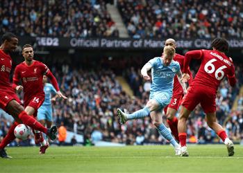 فيديو دي بروين يسجل هدف مانشستر سيتي الأول في ليفربول
