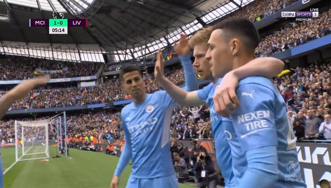 هدف مانشستر سيتي الاول في مرمي ليفربول دي بروين