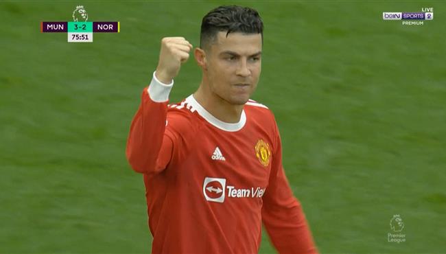 هاتريك رونالدو في مباراة مانشستر يونايتد ونورويتش سيتي بالدوري الانجليزي