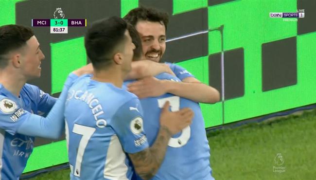 هدف مانشستر سيتي الثالث في مرمي برايتون بالدوري الانجليزي