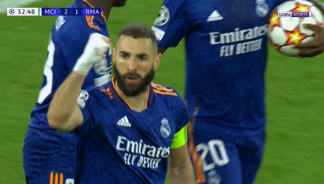 هدف كريم بنزيما الاول في مرمي مانشستر سيتي بدوري ابطال اوروبا