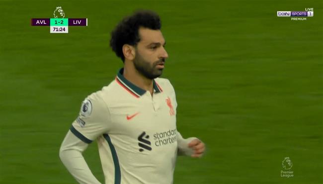 محمد صلاح كاد ان يسجل هدف امام استون فيلا من اول لمسه بعد نزوله
