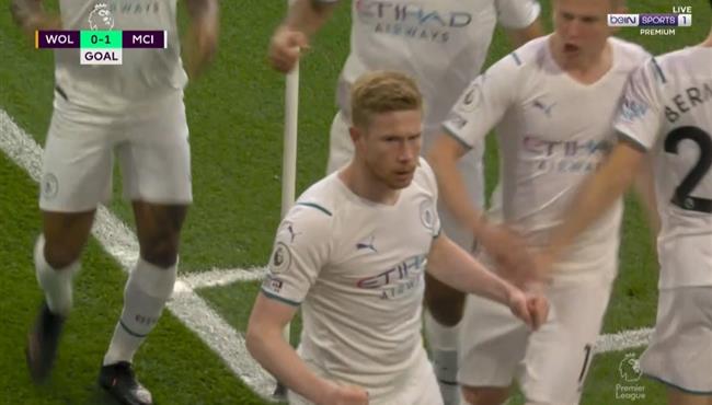 هدف دي بروين الاول في مرمي ولفرهامبتون بالدوري الانجليزي