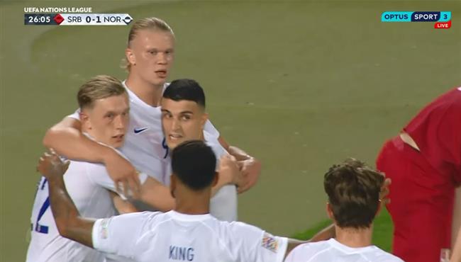 هدف فوز النرويج علي صربيا 1 0 هالاند