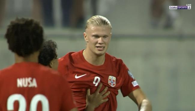 هدف هالاند الاول الرائع في مرمي قبرص بتصفيات كأس امم اوروبا