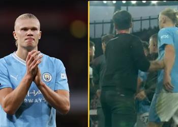 فيديو هالاند يدخل في مشادة مع جهاز آرسنال بعد خسارة مانشستر سيتي