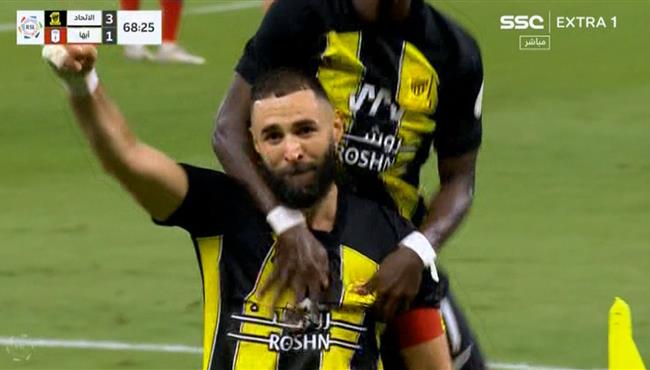 هدف كريم بنزيما الثالث في مرمي ابها بالدوري السعودي