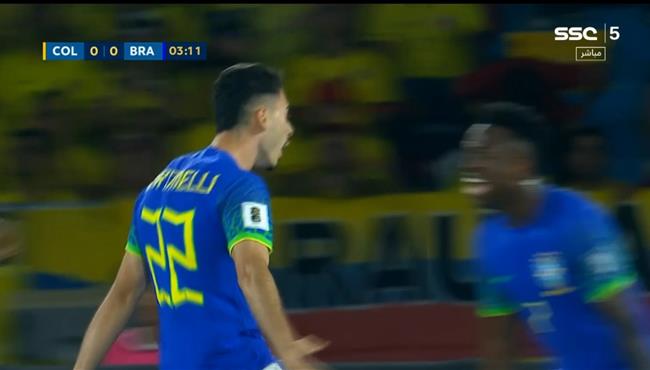هدف البرازيل الاول في مرمي كولومبيا بتصفيات كاس العالم مارتنيلي
