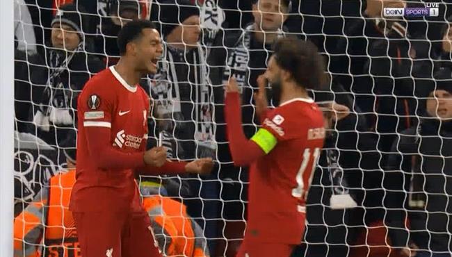 هدف جاكبو الاول في مرمي لاسك لينز بعد اسيست من محمد صلاح