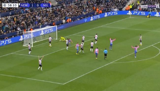هدف تعادل ميلان مع نيوكاسل في دوري ابطال اوروبا