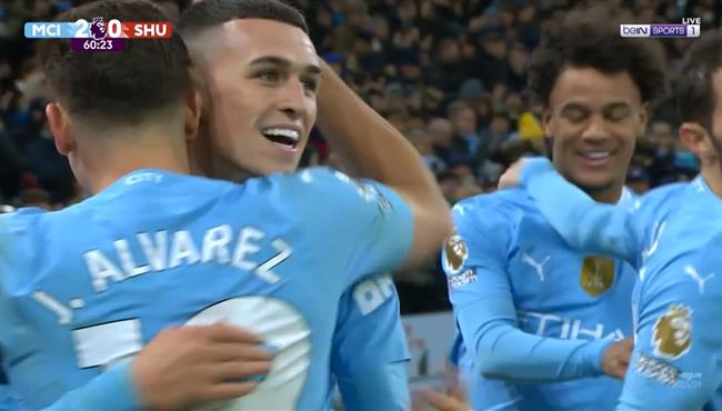 هدف مانشستر سيتي الثاني في مرمي شيفيلد يونايتد بالدوري الانجليزي