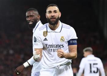 فيديو بنزيما يسجل هدف ريال مدريد الخامس أمام ليفربول