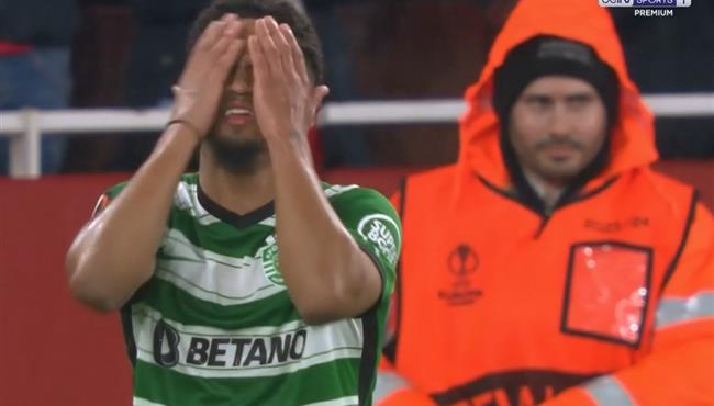 لاعب سبورتينج لشبونة يهدر فرصة هدف امام ارسنال بالدوري الاوروبي