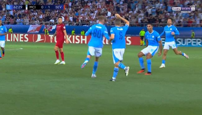 هدف مانشستر سيتي الاول في مرمي اشبيلية بكأس السوبر الاوروبي بالمر
