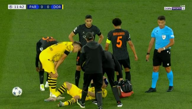 اصابة مارسيل سابيتزر في مباراة باريس سان جيرمان وبوروسيا دورتموند