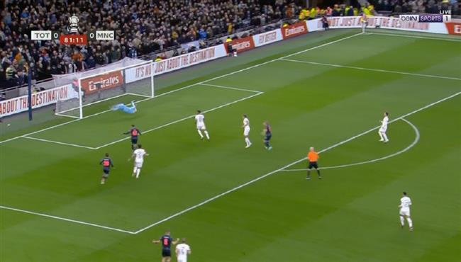 دي بروين يهدر فرصة هدف امام توتنهام بكأس الاتحاد الانجليزي