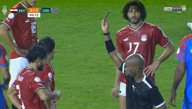 طرد محمد حمدي في مباراة مصر والكونغو الديمقراطية بكأس امم افريقيا