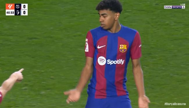 لامين يامال يهدر فرصة هدف امام اوساسونا بالدوري الاسباني