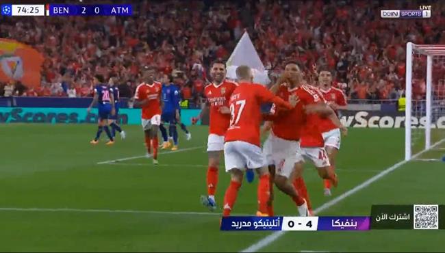 اهداف مباراة اتليتكو مدريد وبنفيكا 0 4 دوري ابطال اوروبا