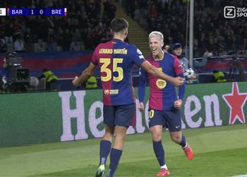 فيديو بمهارة رائعة أولمو يسجل هدف برشلونة الثاني أمام بريست