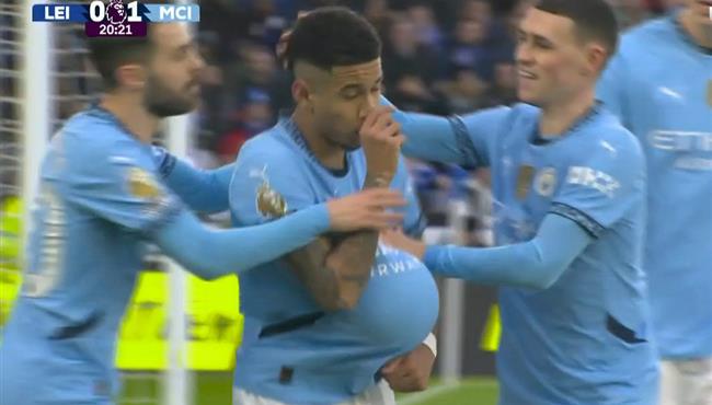 هدف مانشستر سيتي الاول في مرمي ليستر سيتي بالدوري الانجليزي