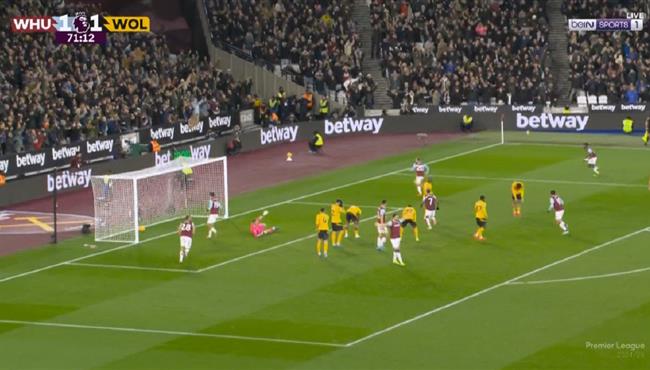 هدف وست هام الثاني في مرمي ولفرهامبتون بالدوري الانجليزي