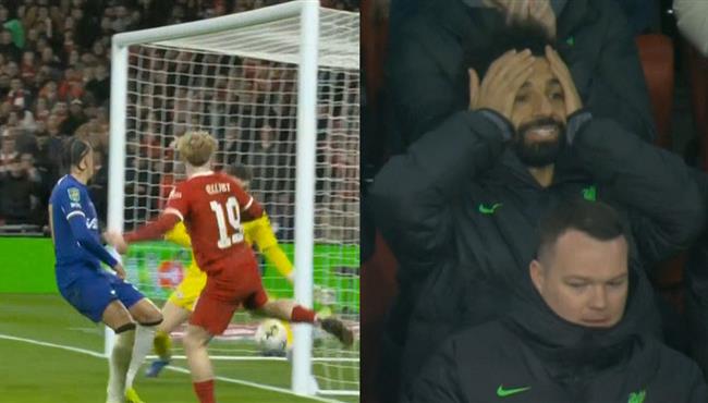 رد فعل محمد صلاح علي انقاذ حارس تشيلسي الرائع لهدف محقق لـ ليفربول