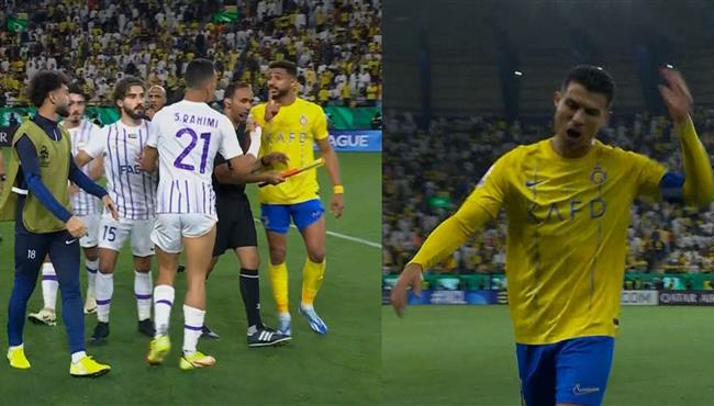 غضب وانفعال رونالدو علي الحكم ومشادة بين اللاعبين في مباراة النصر والعين