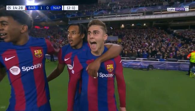 هدف برشلونة الاول في مرمي نابولي بدوري ابطال اوروبا