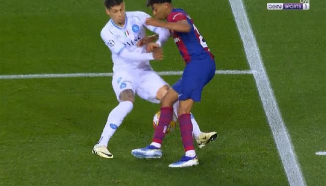 كوبري لامين يامال الرائع لماتياس اوليفيرا في مباراة برشلونة ونابولي