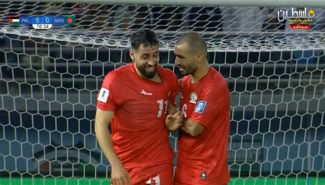 هاتريك عدي الدباغ في مباراة فلسطين وبنجلاديش بتصفيات كأس العالم