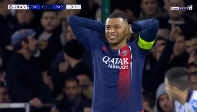 مبابي كاد ان يسجل هدف ثاني امام ريال سوسيداد لولا تألق حارس المرمي