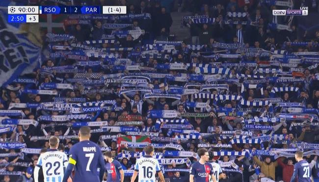 لقطات رائعه من جماهير ريال سوسيداد رغم خسارة فريقها امام باريس والخروج من دوري ابطال اوروبا