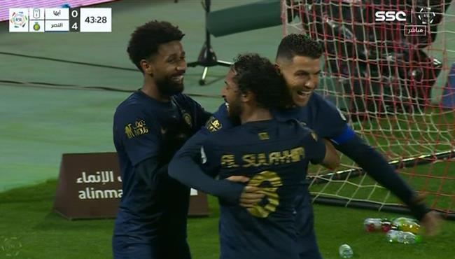 هدف النصر الخامس في مرمي ابها بالدوري السعودي اسيست رونالدو