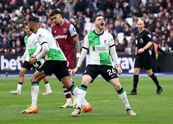 فيديو روبرتسون يسجل هدف تعادل ليفربول أمام وست هام