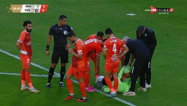 اصابة احمد الشناوي  وخروجه في مباراة بيراميدز والمصري
