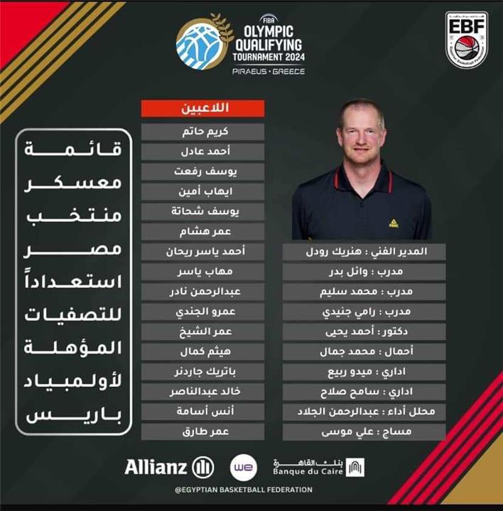 قائمة منتخب مصر لكرة السلة المشاركة في التصفيات النهائية المؤهلة إلي اولمبياد باريس