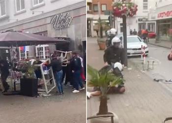 فيديو طاولات ومقاعد وزجاجات اشتباكات عنيفة بين جماهير إنجلترا وصربيا