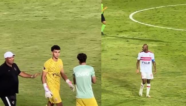 شيكابالا ينفعل على محمود الشناوي بين شوطي مباراة الزمالك وطلائع الجيش