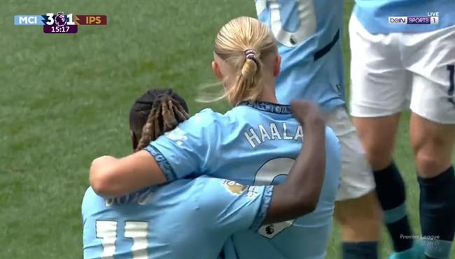 هدفا دي بروين وهالاند الثاني امام ابسويتش تاون في الدوري الانجليزي