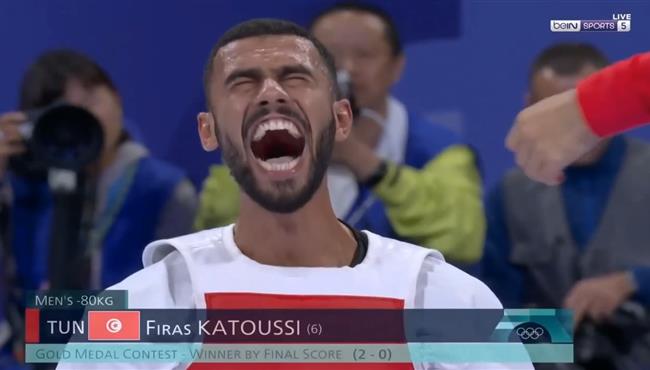 لحظة فوز التونسي فراس القطوسي بذهبية التايكوندو في اولمبياد باريس