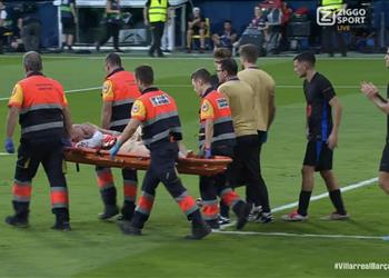 فيديو باكي ا بشدة تير شتيجن يغادر مباراة برشلونة وفياريال للإصابة