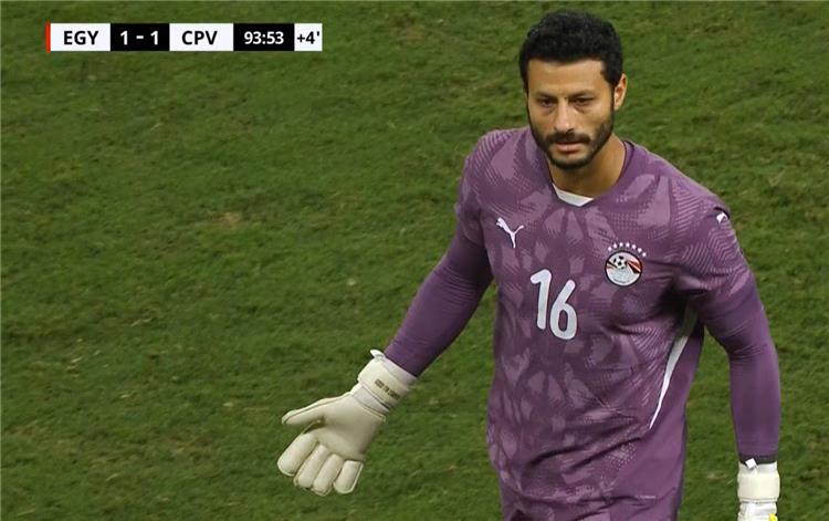 رد فعل محمد الشناوي في مباراة مصر والراس الاخضر