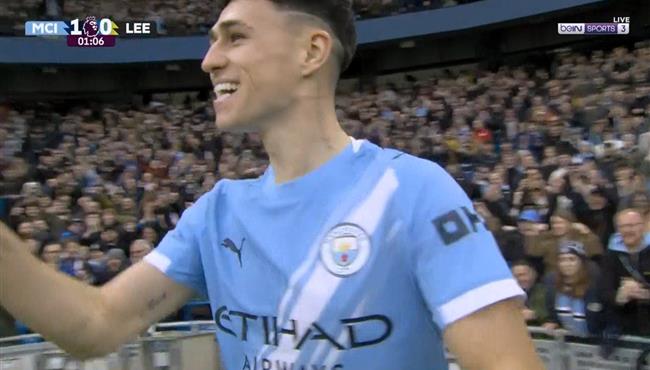 هدف مانشستر سيتي الاول في مرمي ليدز يونايتد بالدوري الانجليزي